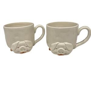 Fitz & Floyd Porky Mug Set Pig Face Coffee Mug Cream Ceramic Farmhouse Animal